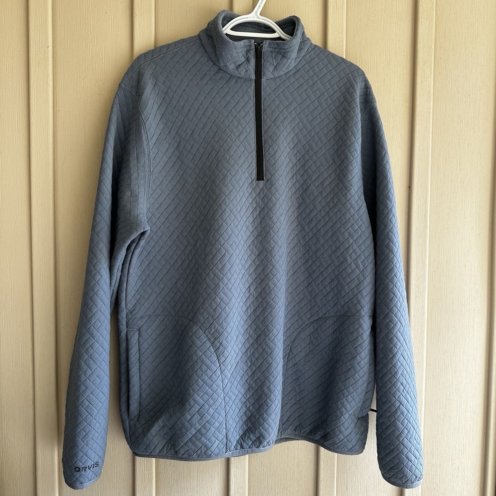 Orvis Men's Quarter Snap Pullover Quilted Sweater Brown XXL Herringbone Fleece